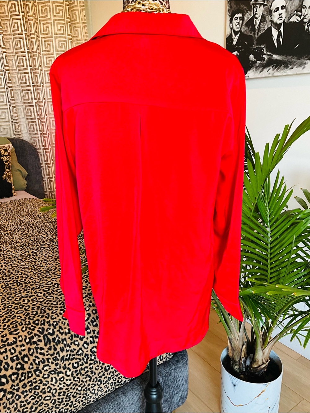 Red Button-Up Blouse - Classic Collared Top - Picture 7 of 8